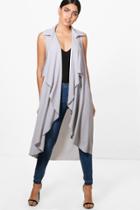 Boohoo Erin Waterfall Chiffon Sleeveless Longline Duster Grey
