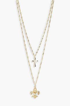 Boohoo Filigree & Cross Layered Necklace