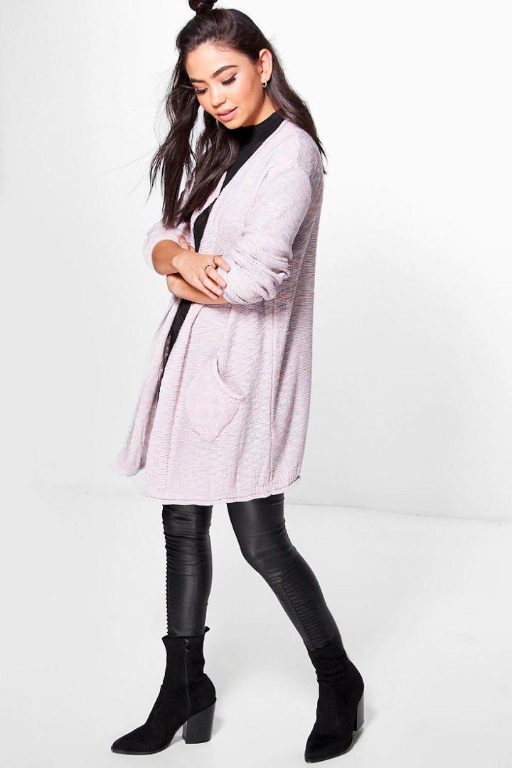 Boohoo Charlotte Marl Knit Cardigan Pink