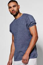 Boohoo Crew Neck Knitted T Shirt With Sleeve Detail Denim