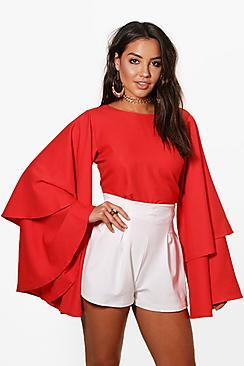 Boohoo Grace Exaggerated Tiered Sleeve V Back Top