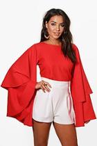 Boohoo Grace Exaggerated Tiered Sleeve V Back Top