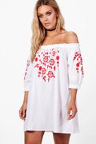 Boohoo Plus Emily Embroidered Off The Shoulder Dress White