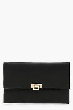 Boohoo Megan Metal Lock Envelope Clutch