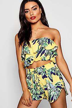Boohoo Alyssa Tropical Print Bardot Top & Short Co-ord