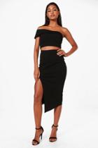 Boohoo Jessica One Shoulder Crop & Midi Skirt Co-ord Set Black
