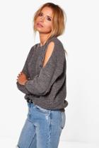 Boohoo Caitlin Cold Shoulder Jumper Grey