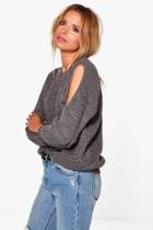 Boohoo Caitlin Cold Shoulder Jumper Grey