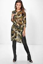 Boohoo Petite Tammi Longline Camo Print Shirt