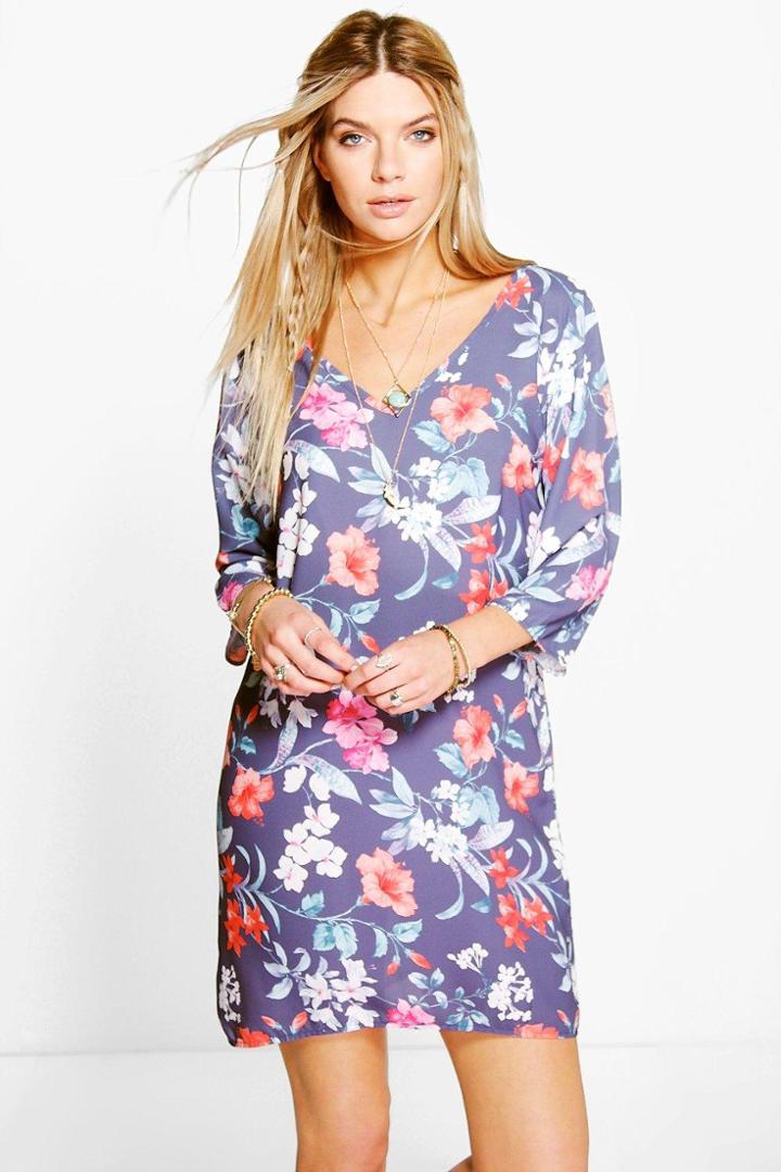 Boohoo Emmaline V Front & Back Shift Dress Blue