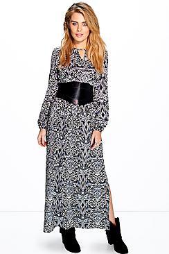 Boohoo Silviana Tie Waist Split Midi Dress