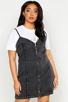 Boohoo Plus Acid Wash O-ring Zip Denim Pinafore