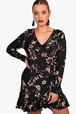 Boohoo Plus Imogen Ruffle Wrap Tea Dress