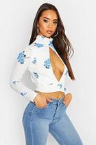 Boohoo Woven Ditsy Floral Plunge Open Back Blouse