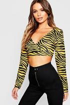 Boohoo Tiger Print Knitted Wrap Top