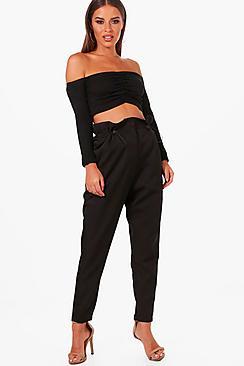 Boohoo Petite Jessica Drawstring Waist Woven Trousers