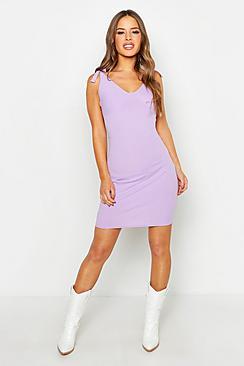 Boohoo Petite Rib Tie Strap Bodycon Mini Dress