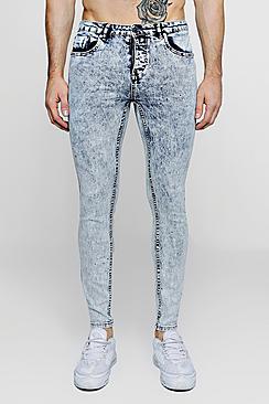 Boohoo Super Skinny Acid Wash Jeans With Paint Splat