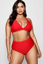 Boohoo Plus High Waist Colour Block Triangle Bikini
