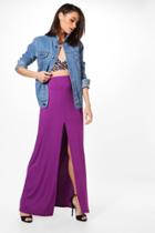 Boohoo Sofie Front Split Jersey Maxi Skirt Violet