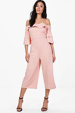 Boohoo Sophie Ruffle Cut Shoulder Culotte Jumpsuit