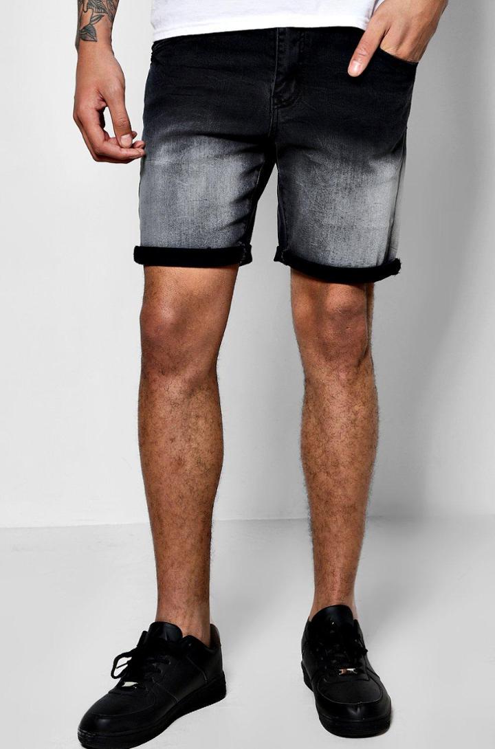 Boohoo Skinny Stretch Dip Dye Denim Shorts Black