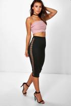 Boohoo Petite Brooke Trim Detail Midi Skirt Black