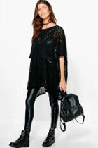 Boohoo Anna Pointelle Poncho Black