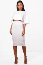 Boohoo Lexi Boxy Crop & Midi Skirt Co-ord Set Ivory