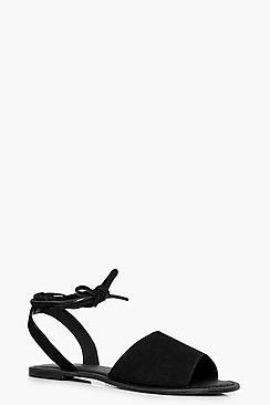 Boohoo Zoe Leather Peeptoe Wrap Ankle Strap Sandal