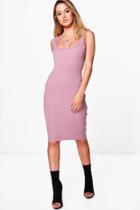 Boohoo Petite Nina Zip Side Bodycon Midi Dress Mauve
