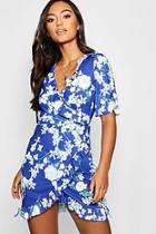 Boohoo Petite Ruffle And Wrap Floral Dress