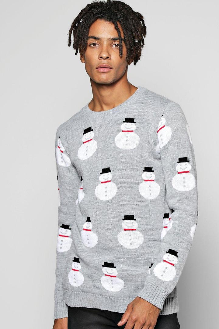 Boohoo Snowman Christmas Jumper Grey