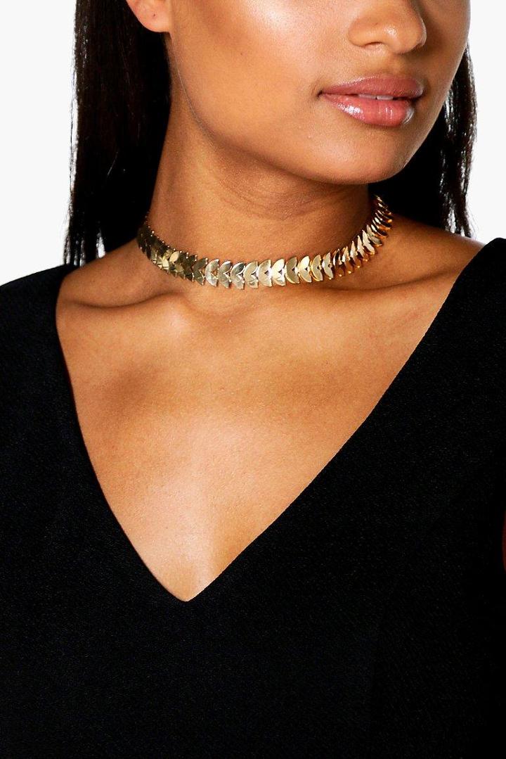 Boohoo Edie Leaf Detail Choker Gold