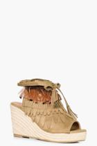 Boohoo Megan Peeptoe Feather Trim Espadrille Wedge Tan