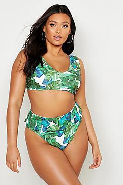 Boohoo Plus Stripe Eyelet Plunge Bikini
