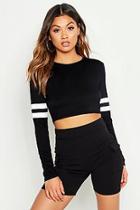 Boohoo Baseball Long Sleeve Crop Top