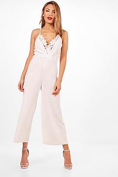 Boohoo Deep Plunge Crochet Trim Culotte Jumpsuit