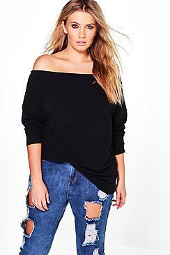 Boohoo Plus Off The Shoulder Knitted Jumper