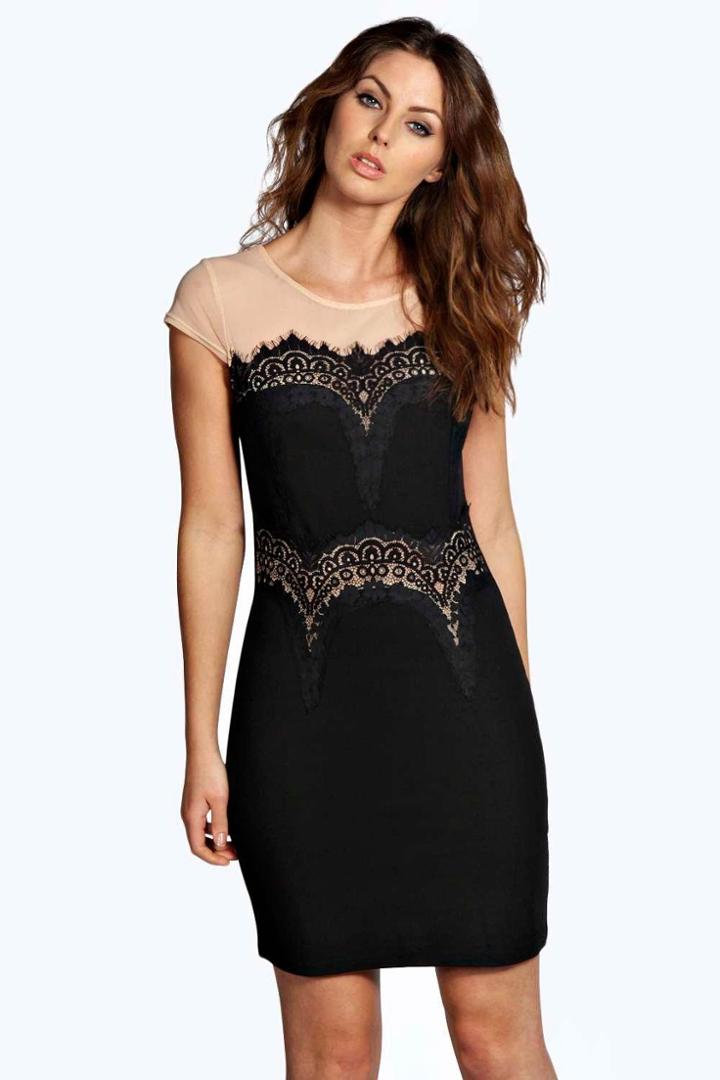 Boohoo Iona Boutique Eyelash Lace Bodycon Dress Black