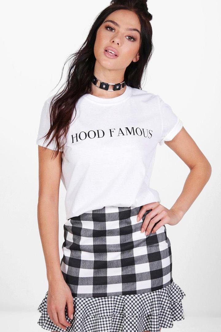 Boohoo Petite Bella Hood Famous Slogan Tee White