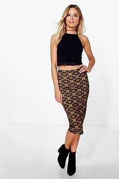 Boohoo Aya Bohemian Print Midi Skirt