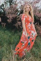 Boohoo Francine Floral Detail Button Maxi Dress Poppy