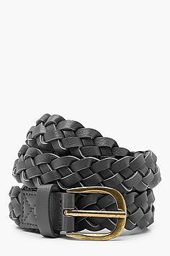 Boohoo Plaited Pu Skinny Waist Belt