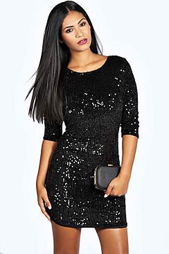 Boohoo Louise Sequin Long Sleeve Bodycon Dress