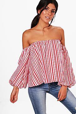 Boohoo Olivia Off The Shoulder Stripe Blouse