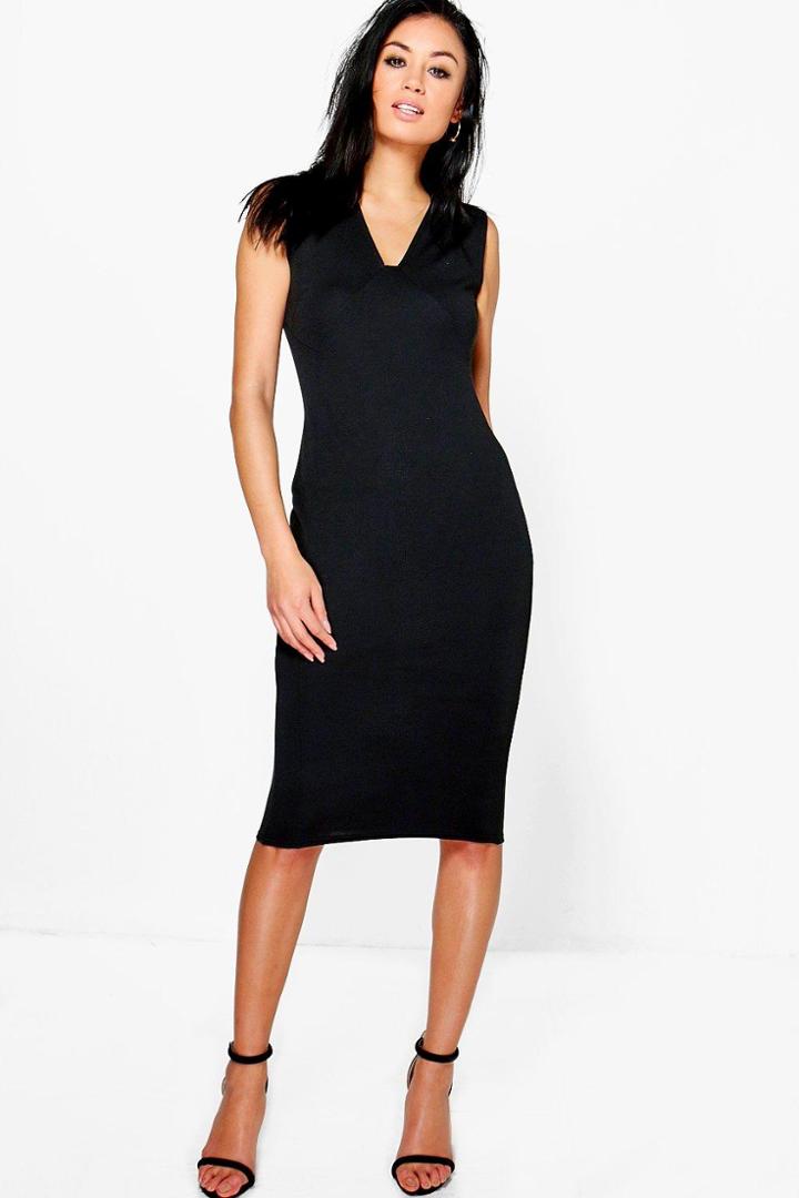 Boohoo Emily Structured Ponte Midi Dress Black