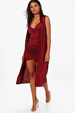 Boohoo Isla Wrap Drape Dress & Duster Co-ord