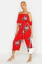 Boohoo Cold Shoulder Floral Jumpsuit