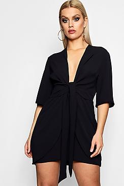Boohoo Plus Jasmine Plunge Tie Front Dress